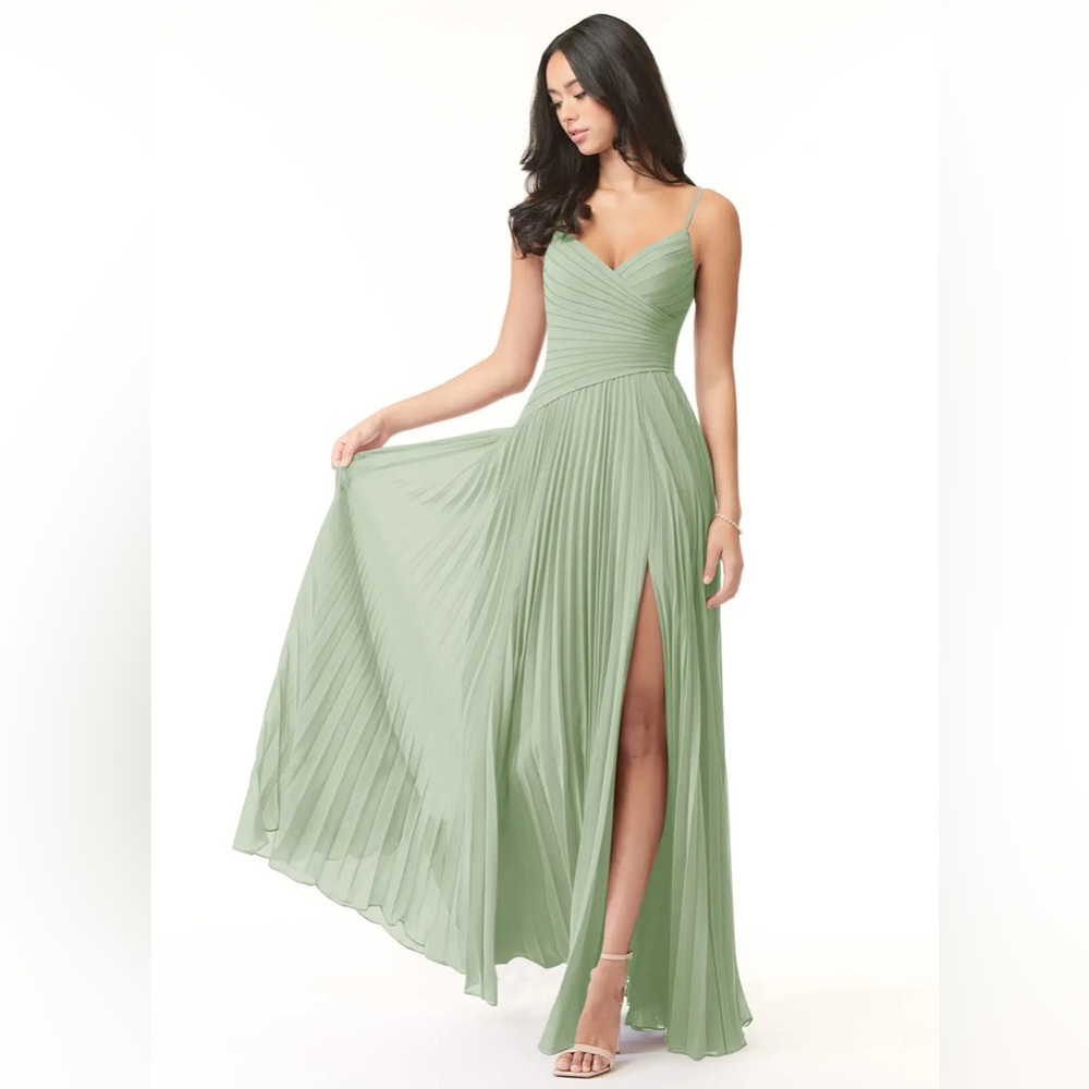 Elegant Pleated Bridesmaid Dress (Azazie Vini in Dusty Sage green)